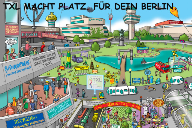 Visualisierung der zukünftigen Urban Teh Republic in Comicform, von Comiczeichner, Karikaturist und Schriftsteller Gerhard Seyfried.