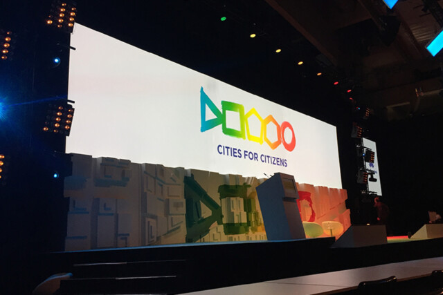 Banner der Smart City Expo mit der Aufschrift: Cities for Citizen